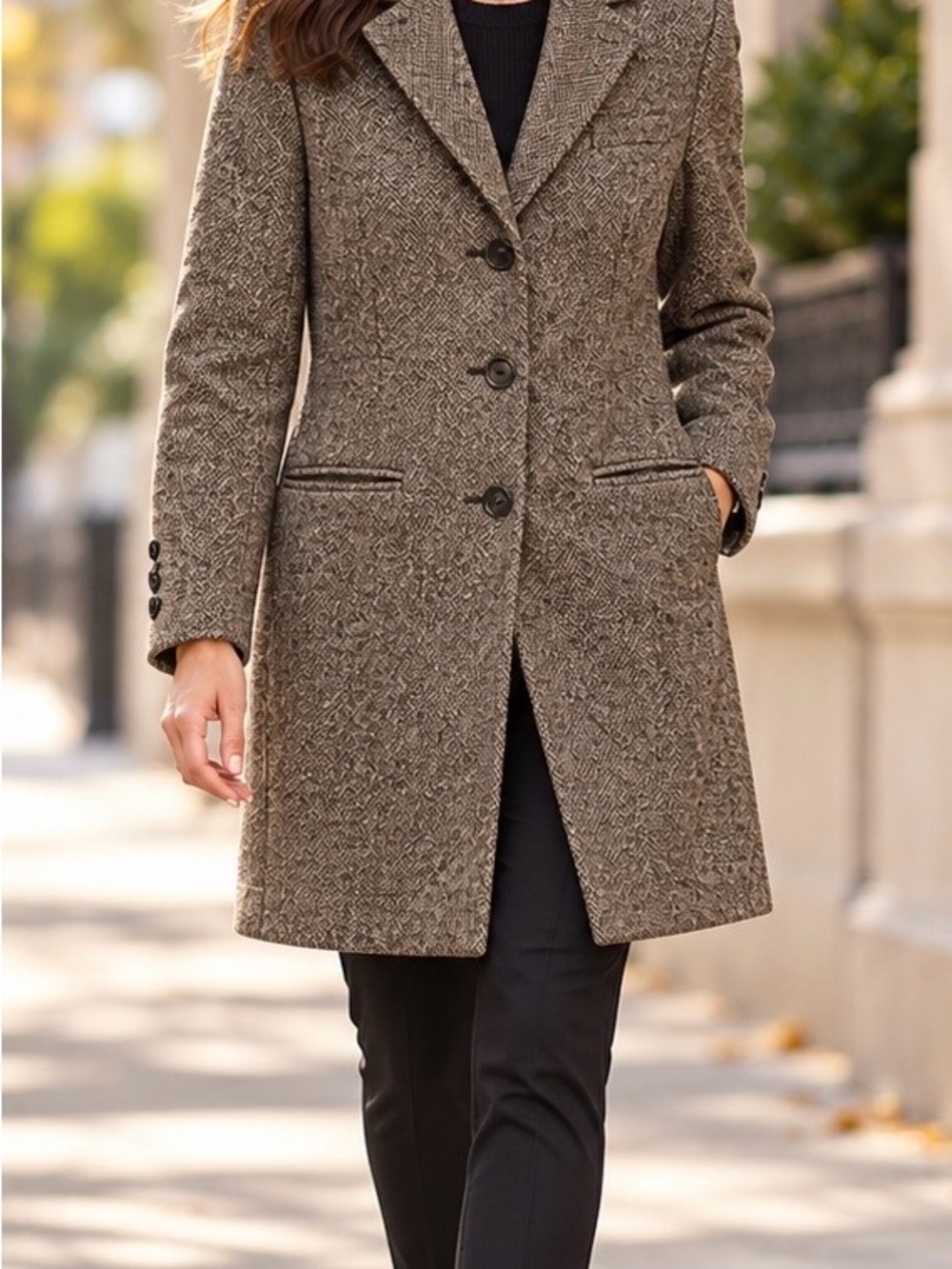 Lauren Ralph Lauren Petite Brown Herringbone Coat 10P